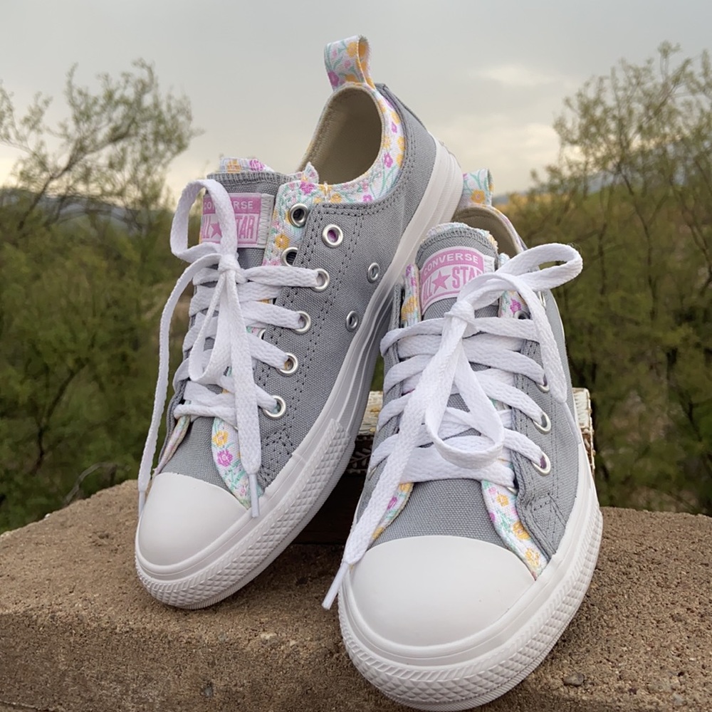 New Floral “Double Upper” Gray Converse CTAS OX Sneakers
